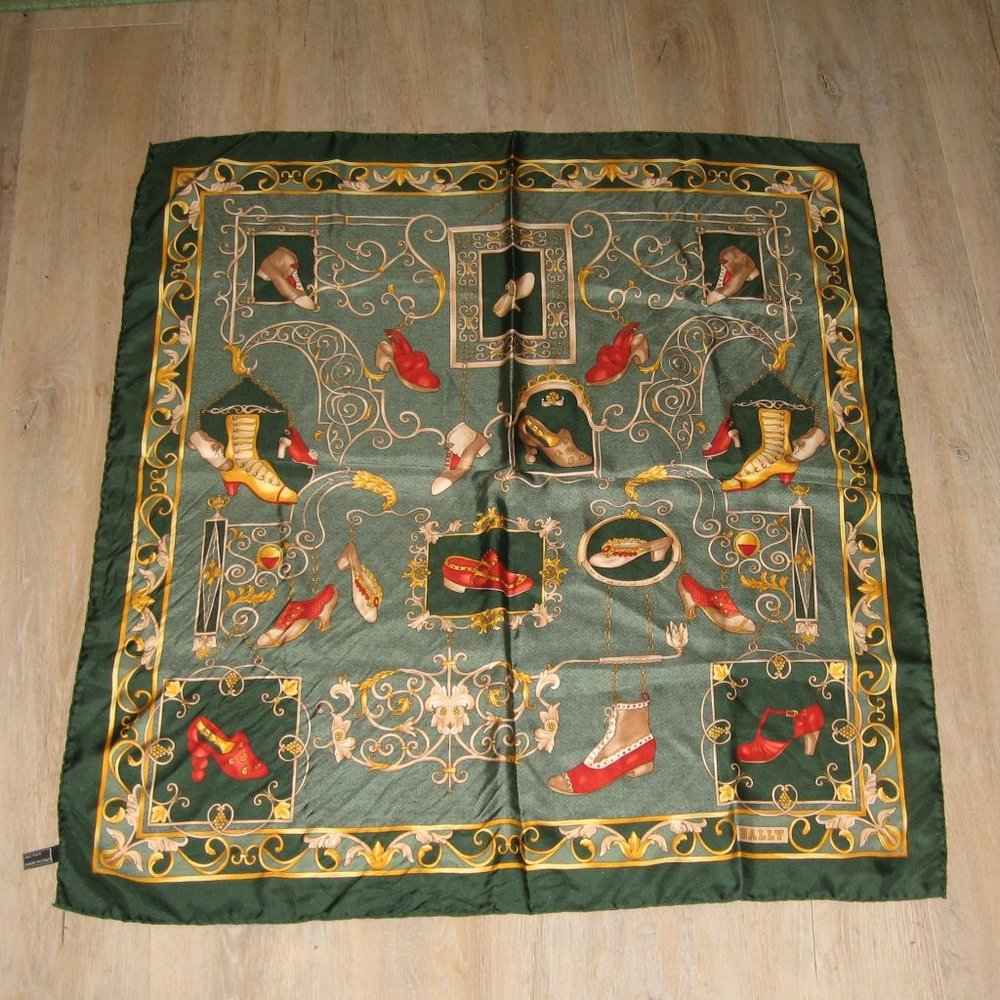 ❤️Luxurious BALLY 100% Silk Twill Italy Shoe Theme Hand Rolled Shawl Scarf 34x35